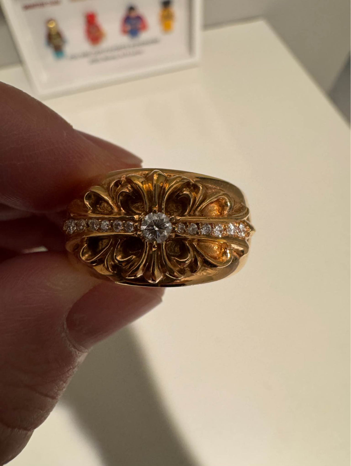 Gold and Diamond Floral Cross Ring