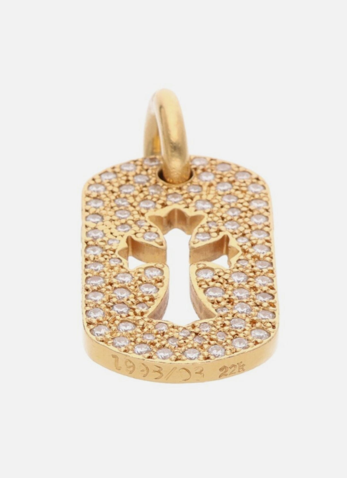 Chrome Hearts 22k Small Dog Tag Diamond Gold Necklace