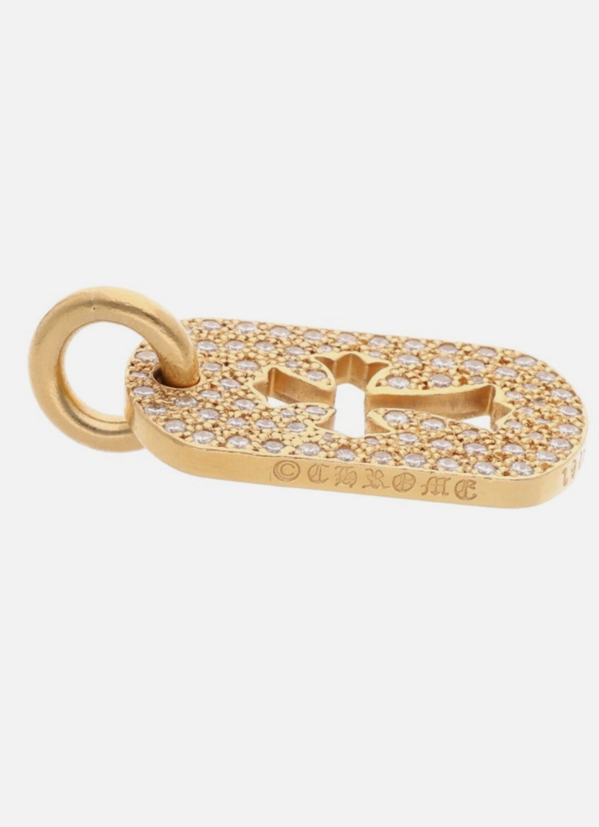 Chrome Hearts 22k Small Dog Tag Diamond Gold Necklace