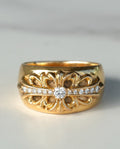 Gold and Diamond Floral Cross Ring