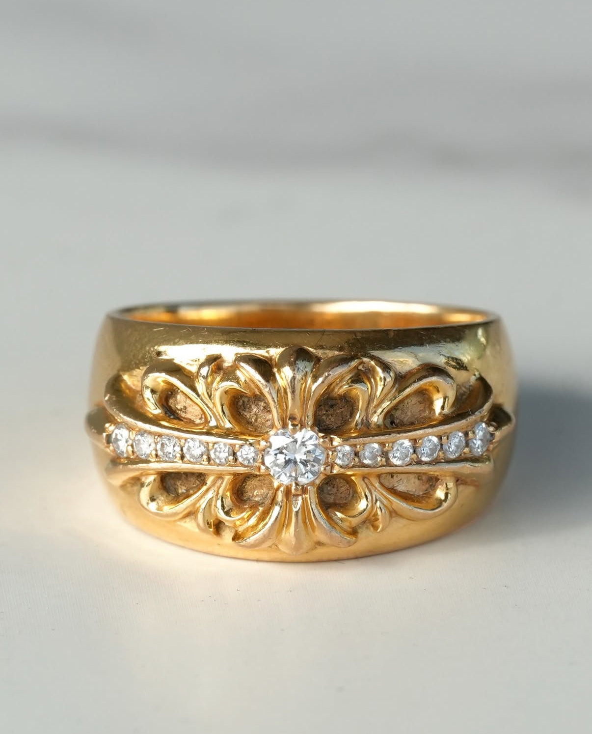 Gold and Diamond Floral Cross Ring